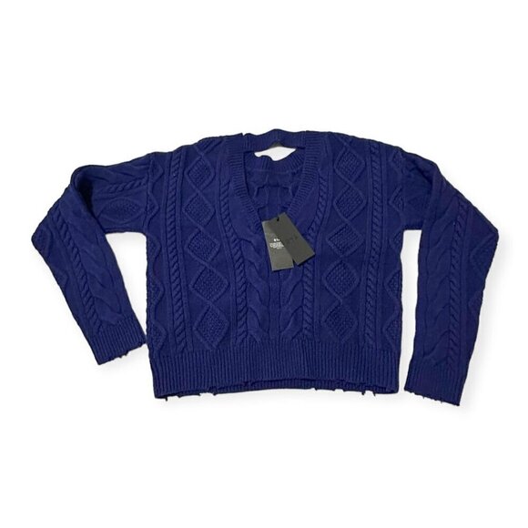 RtA Zane Reverse V-Neck Cable Knit Sweater,  Blue, Size S, New with tag - Picture 5 of 16